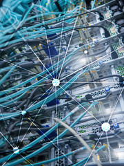 Double exposure world map. Global business and financial market concept.