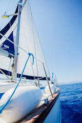 Fototapeta premium Sailing. Ship yachts with white sails in the open Sea.