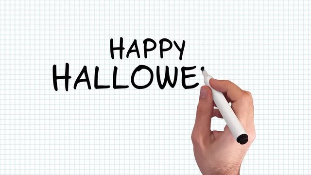 Happy Halloween mit Kürbis - Whiteboard Animation auf kariertem Blatt Papier