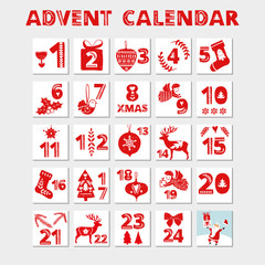 Advent calendar. Christmas holiday celebration cards for countdown