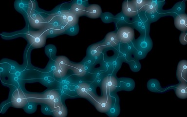 Neural network. Social network. Futuristic dna, deoxyribonucleic acid. Abstract molecule, cell illustration, mycelium. Dark background. 3D illustration