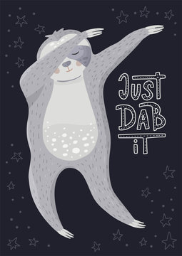 Cute Cartoon Sloth Dancing Dab Dance.