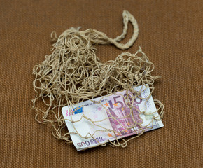 five hundred euros on a background mesh bag