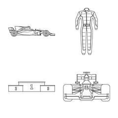 Isolated object of car and rally icon. Collection of car and race stock vector illustration.