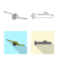 Vector illustration of weapon and gun sign. Set of weapon and army vector icon for stock.