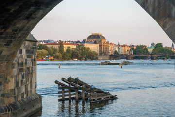 View to Vitava river from Charles Bridge in Prague, beautiful summer day