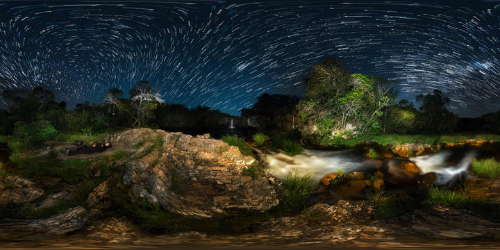 Sao Bento Waterfall Startrail Vortex, Alto Paraiso De Goias, Brazil