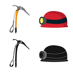 Isolated object of mountaineering and peak icon. Set of mountaineering and camp vector icon for stock.
