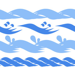 Waves. The sea, the water. Silhouette. Background, wallpaper, seamless. On a white background. Set