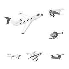 Isolated object of plane and transport icon. Set of plane and sky vector icon for stock.