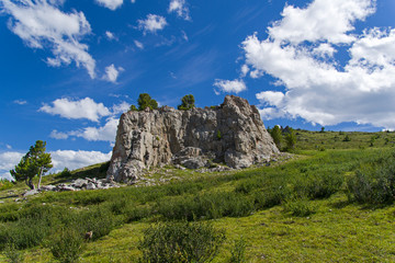 Rock on the mountain pass. Altai, Siberia, Russia.