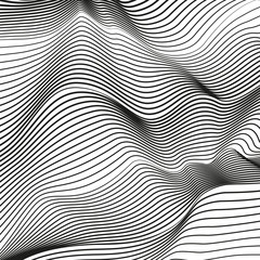Abstract black and white deformed background. Modern conceptual illusion. Vector squiggle lines, optical effect. Scientific waving pattern. EPS10 illustration