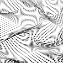 Ripple dotted lines. Vector squiggle lines, optical effect. Abstract background, deformed surface. Black and white contemporary illusion. Scientific wavy pattern. EPS10 illustration