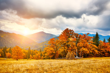 Fototapeta premium Mountain autumn landscape with colorful forestDramatic and picturesque scene. Popular tourist attraction. Europe. Artistic picture. Beauty world