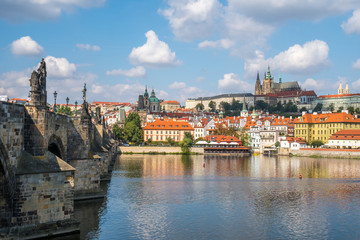 Fototapeta na wymiar View of the Prague Castle and St. Vitus Cathedral from the Vltava River,Prague, Czech Republic