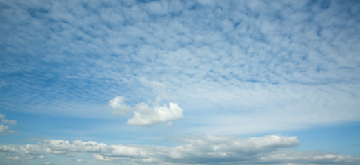 Naklejka na ściany i meble beautiful blue sky with clouds background, panoramic view