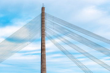 Detail of the the cable-stayed bridge in Riga