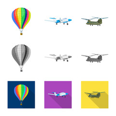 Vector design of plane and transport icon. Collection of plane and sky stock vector illustration.