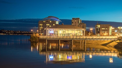 Cardiff bay during sunset in Cardiff, Wales