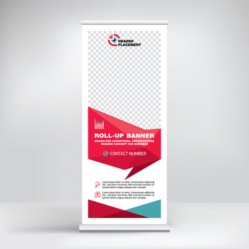 
Roll-up banner design, background for placing advertising information. Template for exhibitions, presentations, conferences, seminars, modern abstract style for the promotion of goods and services
