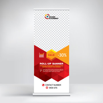 
Roll-up banner design, background for placing advertising information. Template for exhibitions, presentations, conferences, seminars, modern abstract style for the promotion of goods and services
