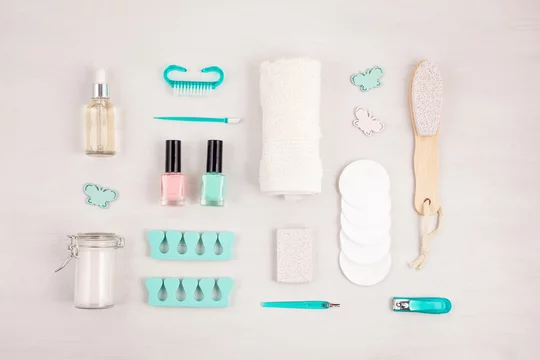 Download Mockup Of Beauty Cosmetic Products For Manicure Pedicure Feet And Hands Care Flat Lay Top View Stock Photo Adobe Stock