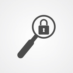 magnifying glass with padlock vector icon sign symbol