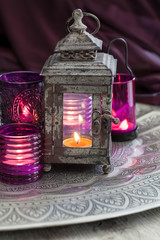 Lantern and colorful candles lights in marrocan style