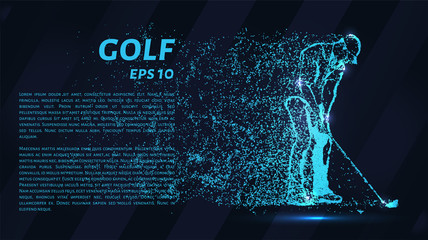 Golf of particles. Silhouette of a golfer is made up of little circles.