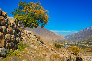 Caucasus mountains, Cherek gorge. Autumn weather in the mountains.