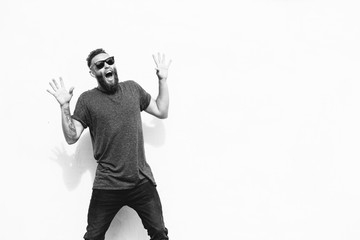 Crazy hipster man emotions