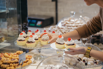 Cherry Cupcakes in Bakery Window Shop