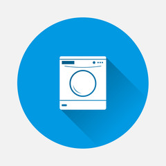 Vector washing machine icon on blue background. Flat image home appliances with long shadow. Layers grouped for easy editing illustration. For your design.
