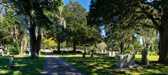 Tallahassee, FL, USA - October 24, 2017: The Tallahassee Old City Cemetery is the oldest burial ground in the city, established in 1829by the Florida Territorial Legislature.