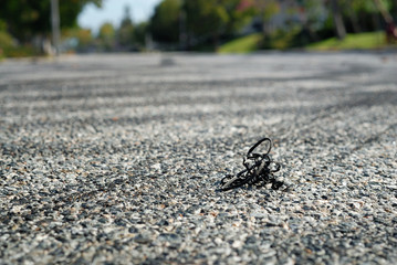 Remnants from a tire left behind after a burnout session.