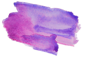 Watercolor stain texture. template blue purple bright hand painted paint. Element on a white background