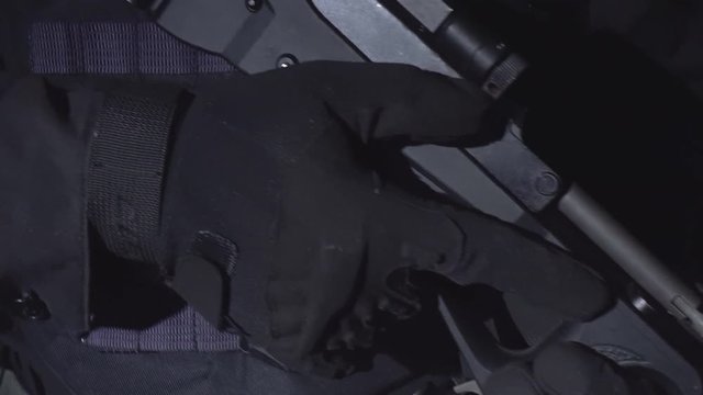 Soldiers with a gun close-up. 4k