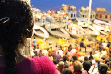 The famous fire ritual and procession in Varanasi, attracting tourists and locals