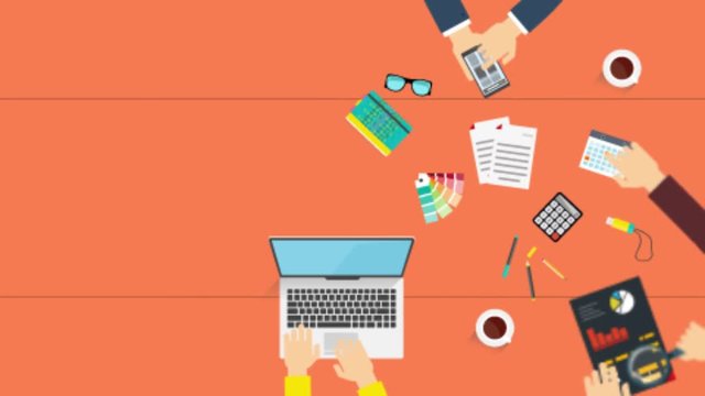 4k Creative Team motion design explainer video for business.Contains mobile phone, notebook, calculator. Modern flat design graphic elements, high quality