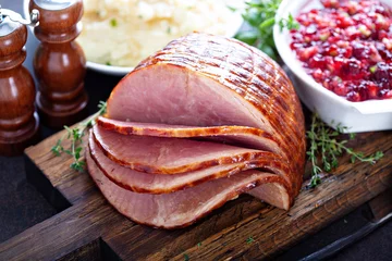 Fotobehang Holiday glazed sliced ham © fahrwasser