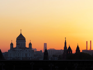 Fototapeta na wymiar Capital of Russia, Moscow. Autumn sunset, Kremlin, Cathedral of Christ the Savior. City skyline