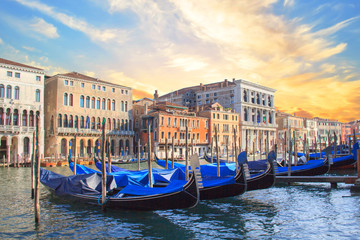 Fototapeta na wymiar Beautiful view of the gondolas and the Grand Canal, Venice, Italy