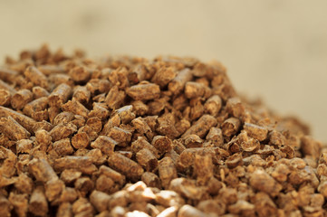 Fuel wood pellet close-up. A source of alternative clean energy. A lot of pellet. Natural fuel and energy of future.