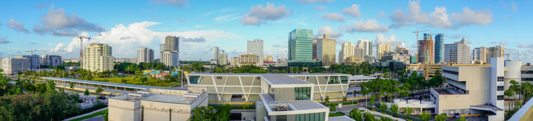 Wide Aerial Panoramic Photo Miami Urban Central Skyline South Florida