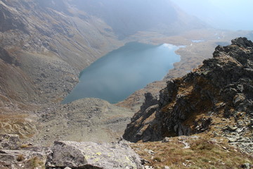 View from top of Kôprovský štít peak to Veľké Hincovo pleso lake in Mengusovska dolina valley, High Tatras, Slovakia © dalajlama