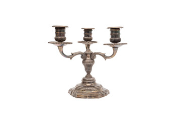 Vintage silver candlestick on a white background. Isolated.