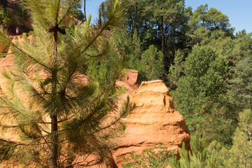 Orange ocher soil in Roussillon village, Luberon national park, Provence, France