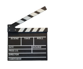 Movie clapper isolated on white background. Shown slate board. use the colors white and black.Realistic movie clapperboard. Clapper board isolated on white with clipping path included