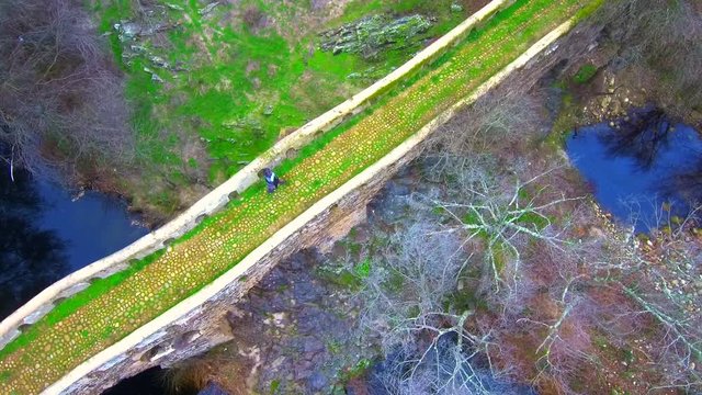 Aerial view of Roman bridge in La Vera, Extremadura Spain