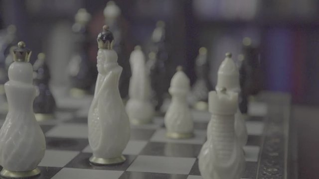 Chess game unfinished close up in interior (dolly, prores 422, 1080p)